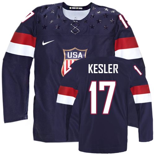 Men's Nike Team USA #17 Ryan Kesler Authentic Navy Blue Away 2014 Olympic Hockey Jersey