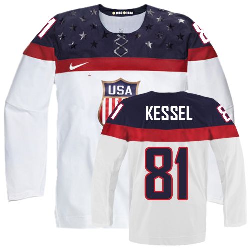 Men's Nike Team USA #81 Phil Kessel Authentic White Home 2014 Olympic Hockey Jersey