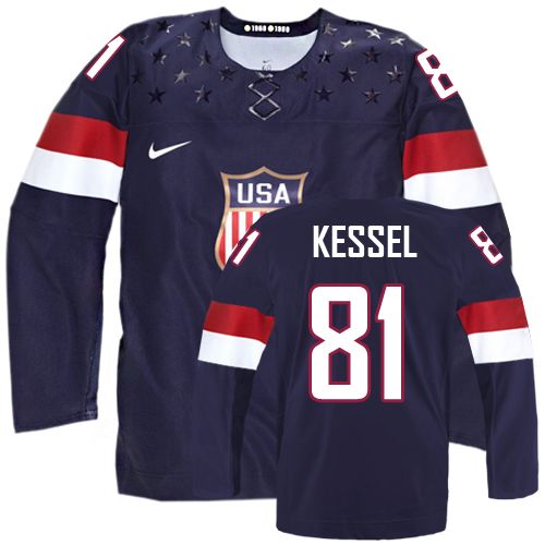 Men's Nike Team USA #81 Phil Kessel Authentic Navy Blue Away 2014 Olympic Hockey Jersey