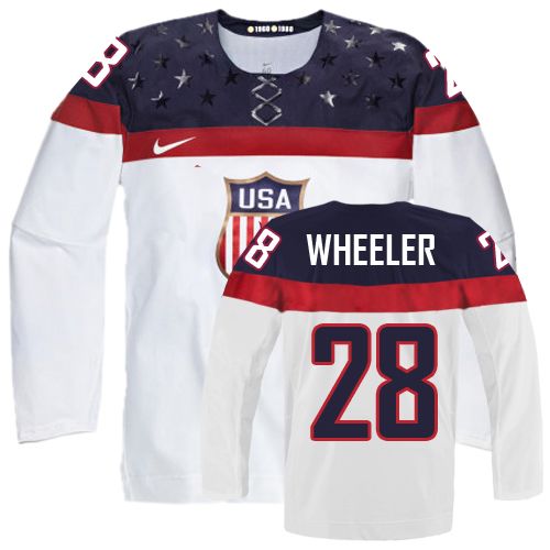 Men's Nike Team USA #28 Blake Wheeler Authentic White Home 2014 Olympic Hockey Jersey