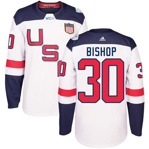 Men's Adidas Team USA #30 Ben Bishop Authentic White Home 2016 World Cup Hockey Jersey