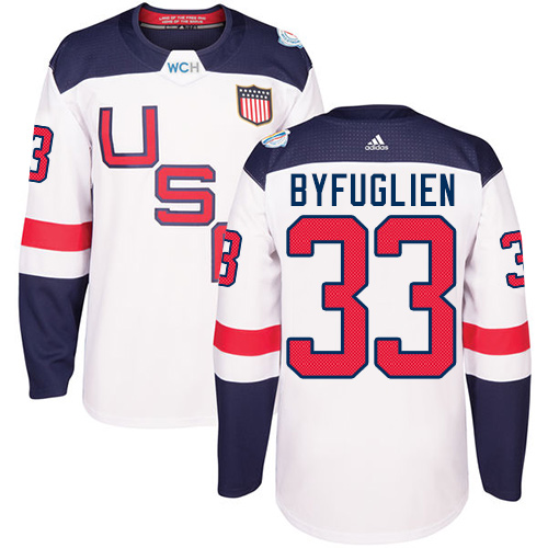 Men's Adidas Team USA #33 Dustin Byfuglien Authentic White Home 2016 World Cup Hockey Jersey