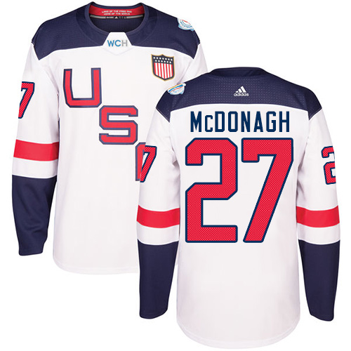 Men's Adidas Team USA #27 Ryan McDonagh Authentic White Home 2016 World Cup Hockey Jersey