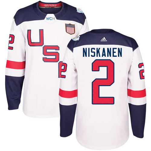 Men's Adidas Team USA #2 Matt Niskanen Authentic White Home 2016 World Cup Hockey Jersey