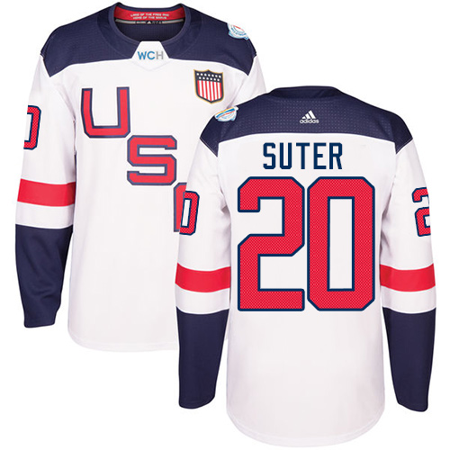 Men's Adidas Team USA #20 Ryan Suter Premier White Home 2016 World Cup Hockey Jersey