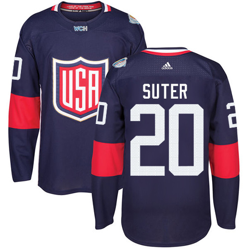 Men's Adidas Team USA #20 Ryan Suter Authentic Navy Blue Away 2016 World Cup Hockey Jersey