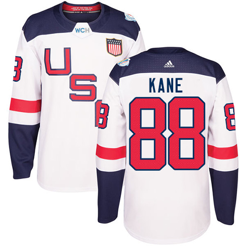 Men's Adidas Team USA #88 Patrick Kane Premier White Home 2016 World Cup Hockey Jersey