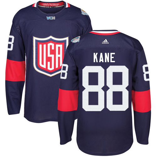 Men's Adidas Team USA #88 Patrick Kane Authentic Navy Blue Away 2016 World Cup Hockey Jersey
