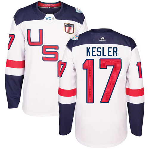 Men's Adidas Team USA #17 Ryan Kesler Authentic White Home 2016 World Cup Hockey Jersey