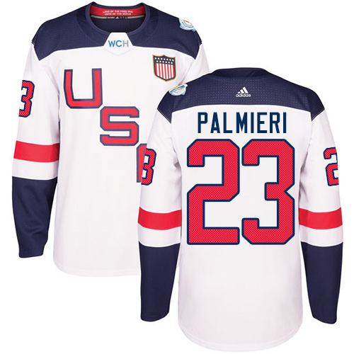 Men's Adidas Team USA #23 Kyle Palmieri Authentic White Home 2016 World Cup Hockey Jersey