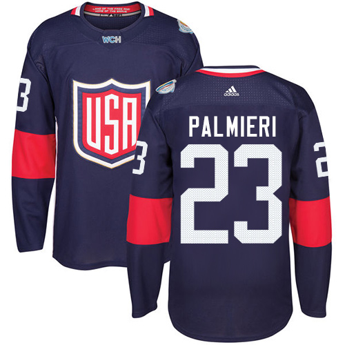 Men's Adidas Team USA #23 Kyle Palmieri Authentic Navy Blue Away 2016 World Cup Hockey Jersey