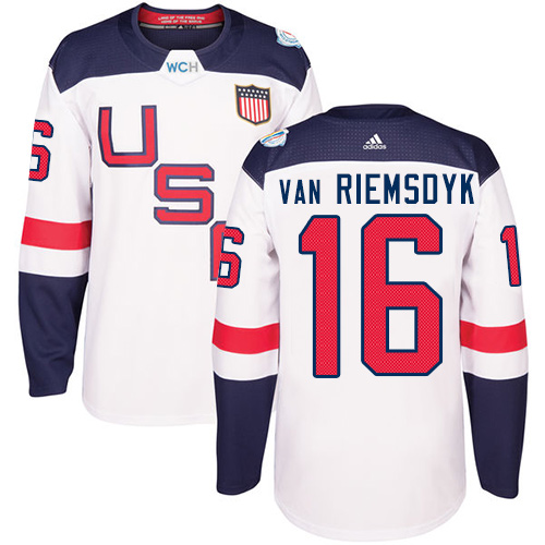 Men's Adidas Team USA #16 James van Riemsdyk Authentic White Home 2016 World Cup Hockey Jersey
