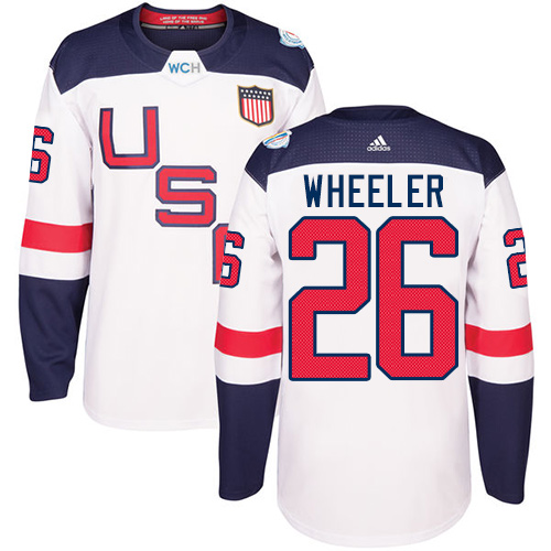 Men's Adidas Team USA #26 Blake Wheeler Authentic White Home 2016 World Cup Hockey Jersey