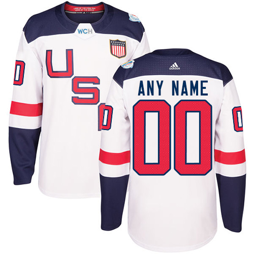 Men's Adidas Team USA Customized Premier White Home 2016 World Cup Hockey Jersey