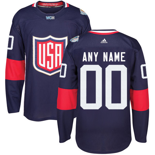 Men's Adidas Team USA Customized Authentic Navy Blue Away 2016 World Cup Hockey Jersey