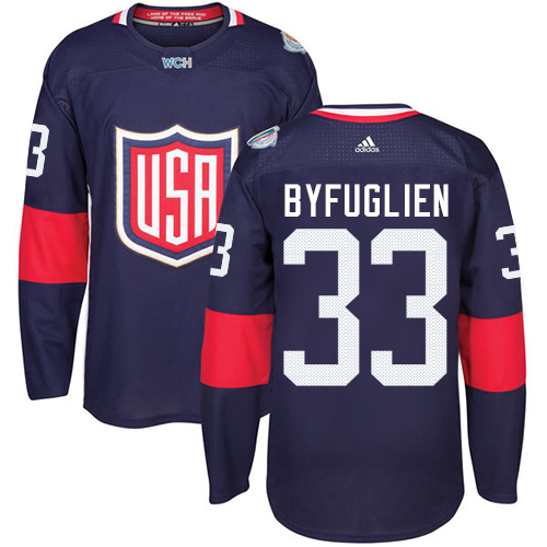 Youth Adidas Team USA #33 Dustin Byfuglien Authentic Navy Blue Away 2016 World Cup Hockey Jersey