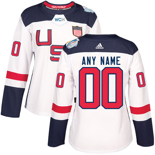 Women's Adidas Team USA Customized Authentic White Home 2016 World Cup of Hockey Jersey