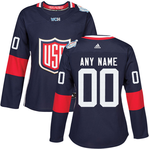 Women's Adidas Team USA Customized Authentic Navy Blue Away 2016 World Cup of Hockey Jersey