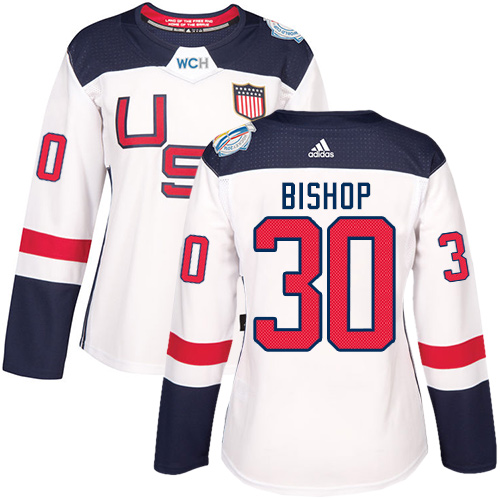 Women's Adidas Team USA #30 Ben Bishop Authentic White Home 2016 World Cup of Hockey Jersey