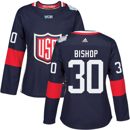 Women's Adidas Team USA #30 Ben Bishop Authentic Navy Blue Away 2016 World Cup of Hockey Jersey
