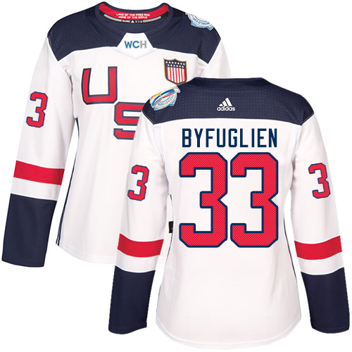 Women's Adidas Team USA #33 Dustin Byfuglien Authentic White Home 2016 World Cup of Hockey Jersey