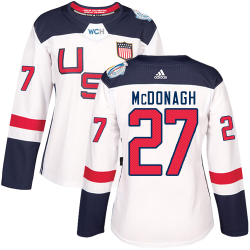 Women's Adidas Team USA #27 Ryan McDonagh Authentic White Home 2016 World Cup of Hockey Jersey