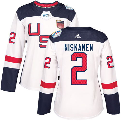 Women's Adidas Team USA #2 Matt Niskanen Authentic White Home 2016 World Cup of Hockey Jersey