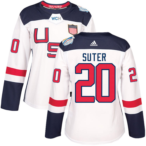 Women's Adidas Team USA #20 Ryan Suter Authentic White Home 2016 World Cup of Hockey Jersey