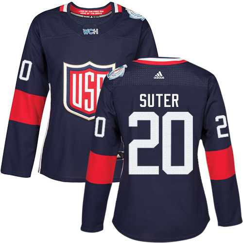 Women's Adidas Team USA #20 Ryan Suter Premier Navy Blue Away 2016 World Cup of Hockey Jersey