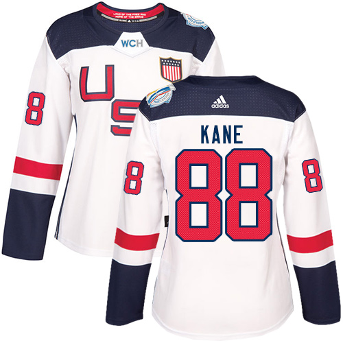 Women's Adidas Team USA #88 Patrick Kane Premier White Home 2016 World Cup of Hockey Jersey