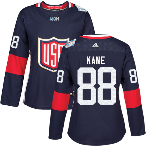 Women's Adidas Team USA #88 Patrick Kane Authentic Navy Blue Away 2016 World Cup of Hockey Jersey