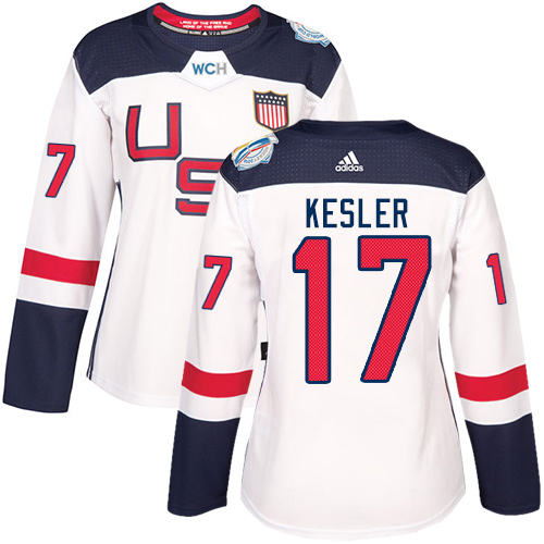 Women's Adidas Team USA #17 Ryan Kesler Authentic White Home 2016 World Cup of Hockey Jersey