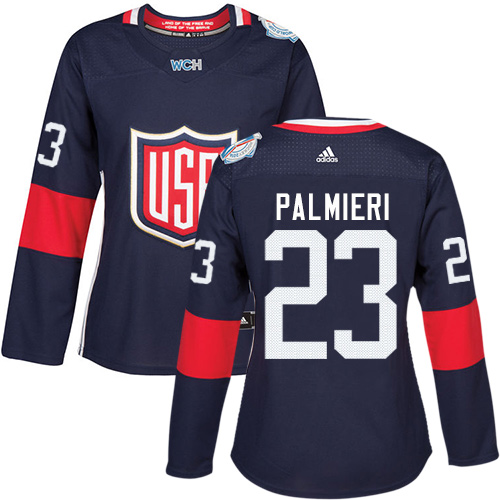 Women's Adidas Team USA #23 Kyle Palmieri Authentic Navy Blue Away 2016 World Cup of Hockey Jersey