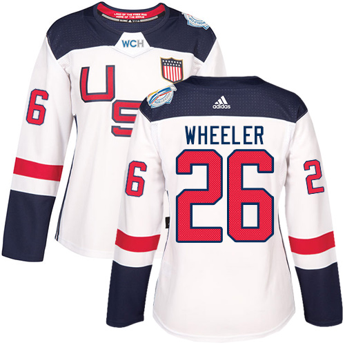 Women's Adidas Team USA #26 Blake Wheeler Authentic White Home 2016 World Cup of Hockey Jersey