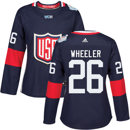 Women's Adidas Team USA #26 Blake Wheeler Authentic Navy Blue Away 2016 World Cup of Hockey Jersey