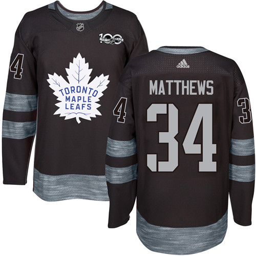 Men's Adidas Toronto Maple Leafs #34 Auston Matthews Authentic Black 1917-2017 100th Anniversary NHL Jersey