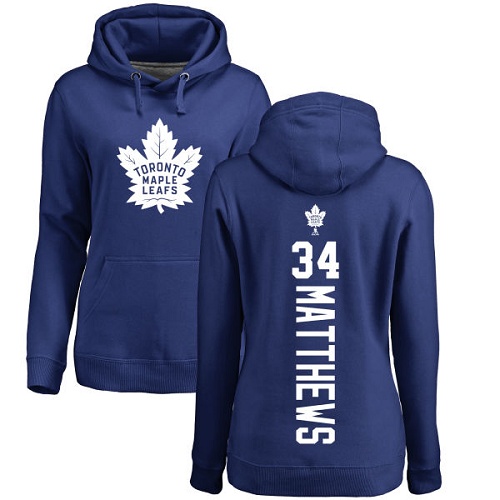 NHL Women's Adidas Toronto Maple Leafs #34 Auston Matthews Royal Blue Backer Pullover Hoodie