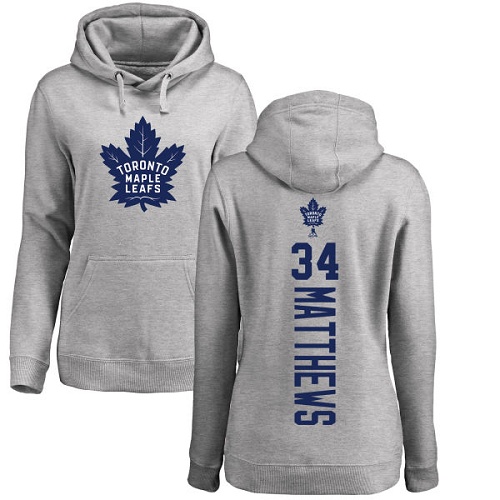 NHL Women's Adidas Toronto Maple Leafs #34 Auston Matthews Ash Backer Pullover Hoodie