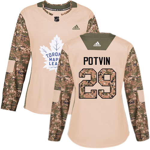 Women's Adidas Toronto Maple Leafs #29 Felix Potvin Authentic Camo Veterans Day Practice NHL Jersey