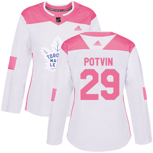 Women's Adidas Toronto Maple Leafs #29 Felix Potvin Authentic White/Pink Fashion NHL Jersey