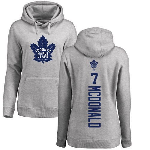 NHL Women's Adidas Toronto Maple Leafs #7 Lanny McDonald Ash Backer Pullover Hoodie