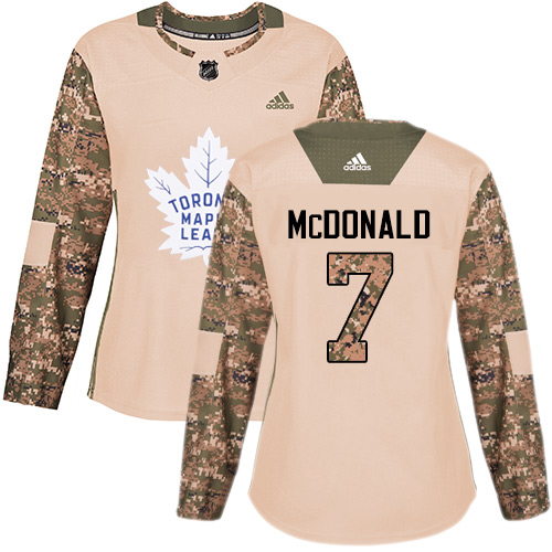 Women's Adidas Toronto Maple Leafs #7 Lanny McDonald Authentic Camo Veterans Day Practice NHL Jersey