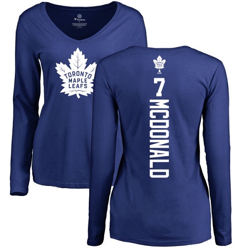 NHL Women's Adidas Toronto Maple Leafs #7 Lanny McDonald Royal Blue Backer Long Sleeve T-Shirt