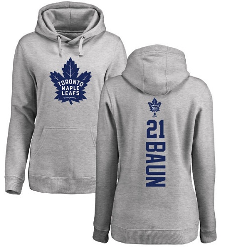 NHL Women's Adidas Toronto Maple Leafs #21 Bobby Baun Ash Backer Pullover Hoodie