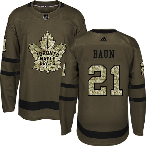 Youth Adidas Toronto Maple Leafs #21 Bobby Baun Authentic Green Salute to Service NHL Jersey