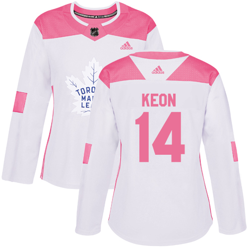 Women's Adidas Toronto Maple Leafs #14 Dave Keon Authentic White/Pink Fashion NHL Jersey