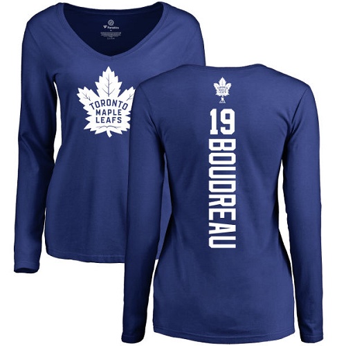 NHL Women's Adidas Toronto Maple Leafs #19 Bruce Boudreau Royal Blue Backer Long Sleeve T-Shirt