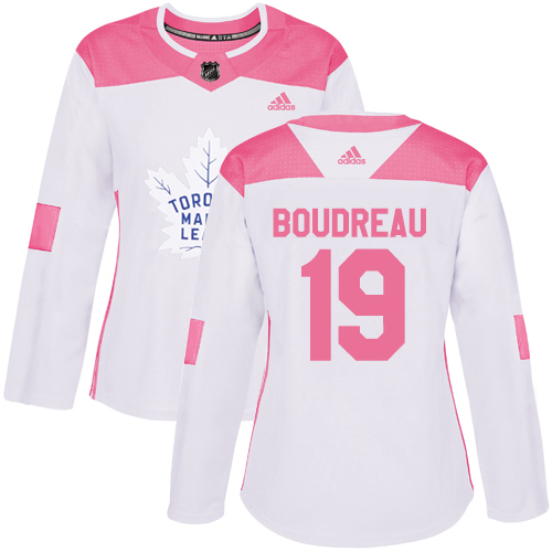 Women's Adidas Toronto Maple Leafs #19 Bruce Boudreau Authentic White/Pink Fashion NHL Jersey