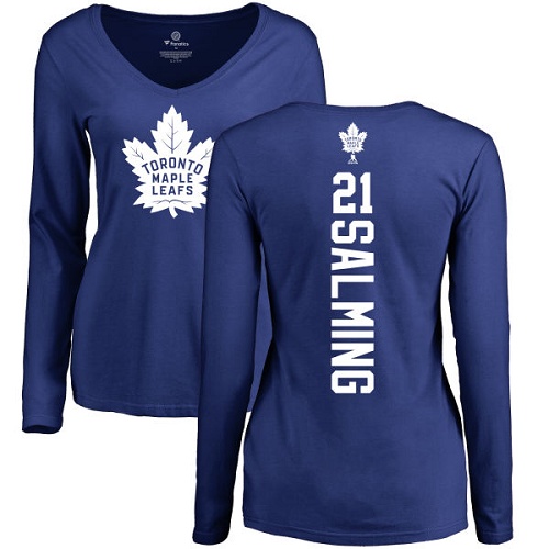 NHL Women's Adidas Toronto Maple Leafs #21 Borje Salming Royal Blue Backer Long Sleeve T-Shirt