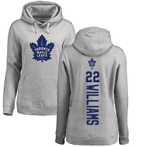 NHL Women's Adidas Toronto Maple Leafs #22 Tiger Williams Ash Backer Pullover Hoodie